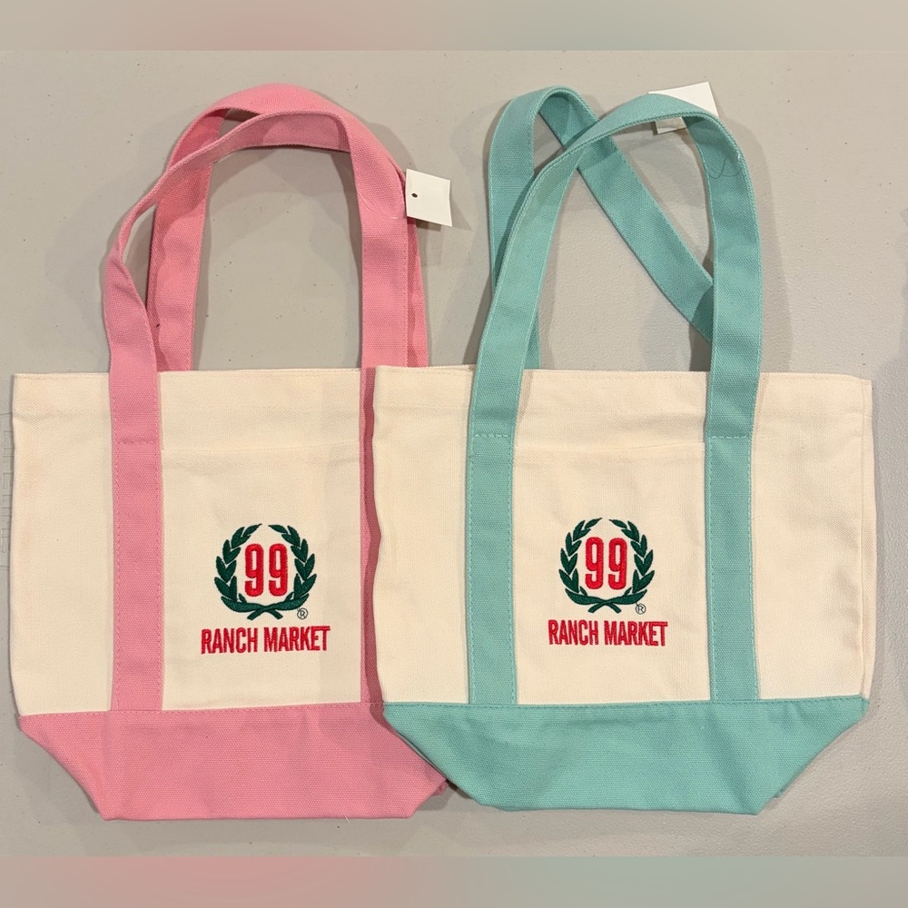 NWT Set - 99 Ranch Market Mini Tote Bag - Pink & Pastel Turquoise Mint Teal
